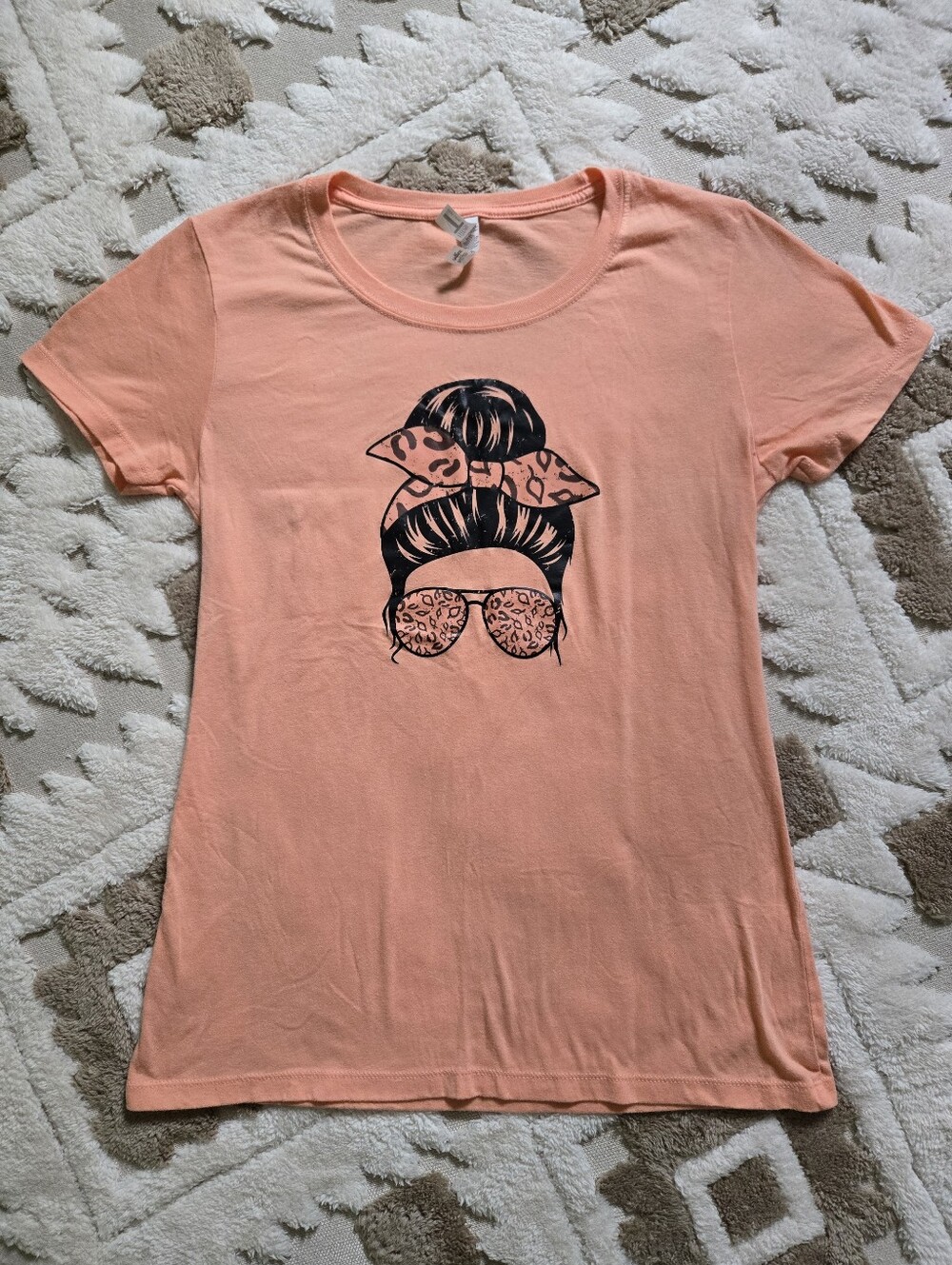 Women’s Peach Graphic Tee with Printed Sunglasses and Hair Bow